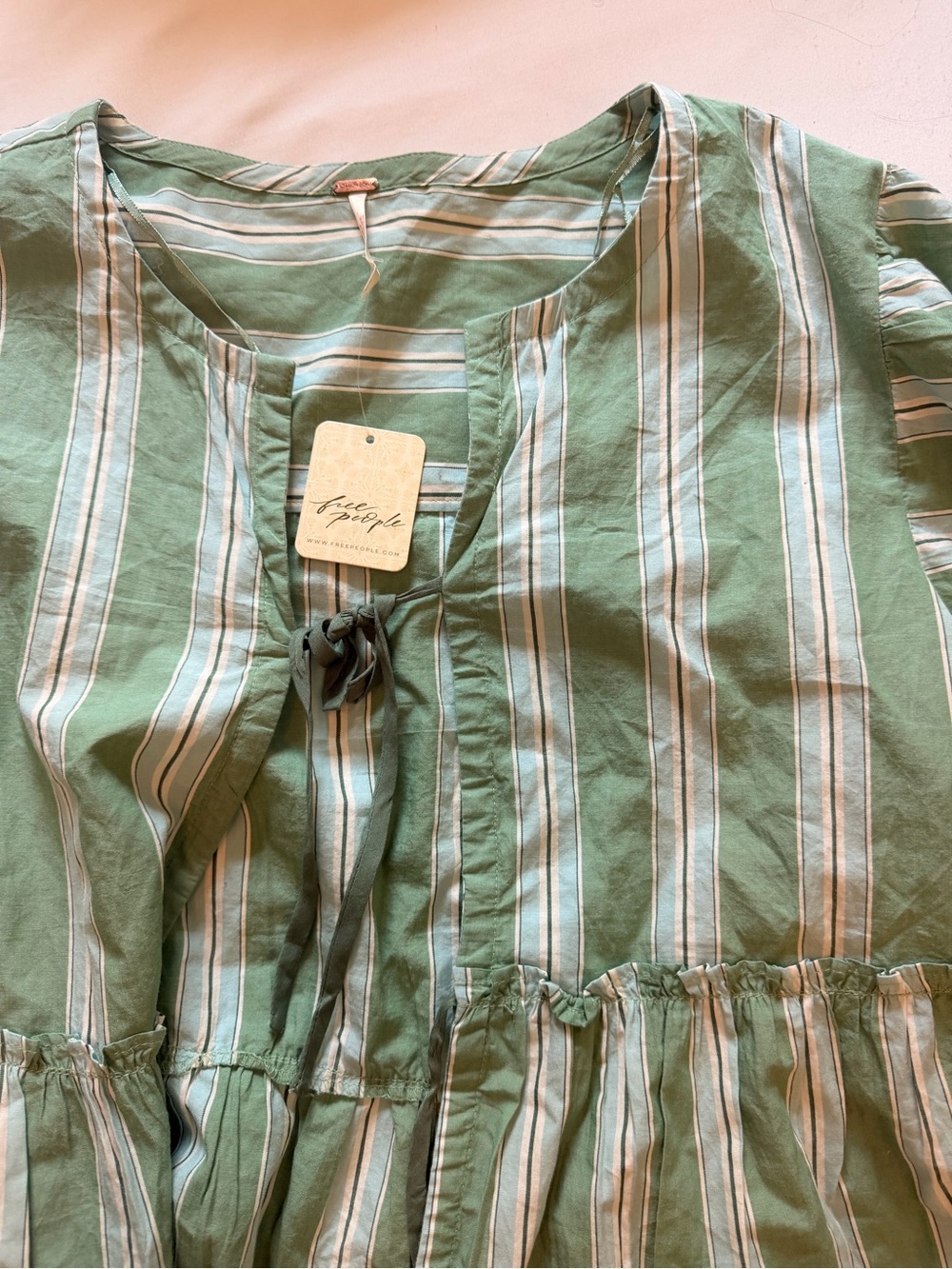 Free People Green Striped Women's Shorts Set (L shorts M top) - Picture 2 of 4